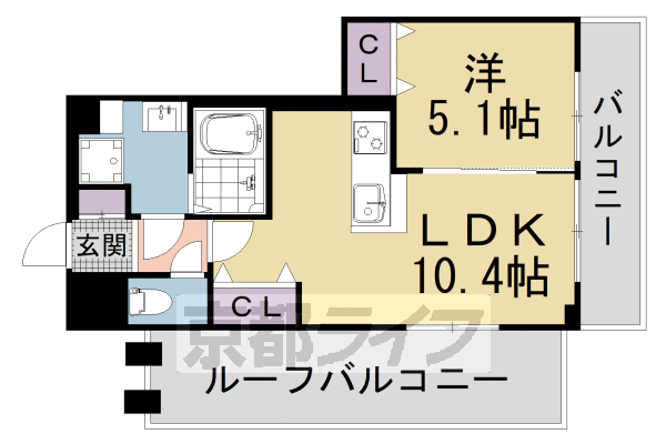 ■1LDK：洋5.1×LDK10.4(37.91 ㎡)