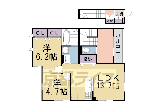 ■2LDK：洋6.7×洋4.7×LDK13.7(70.39 ㎡)