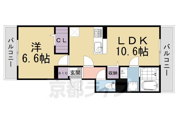 ■1LDK:洋6.6×LDK10.6(41.01 ㎡)