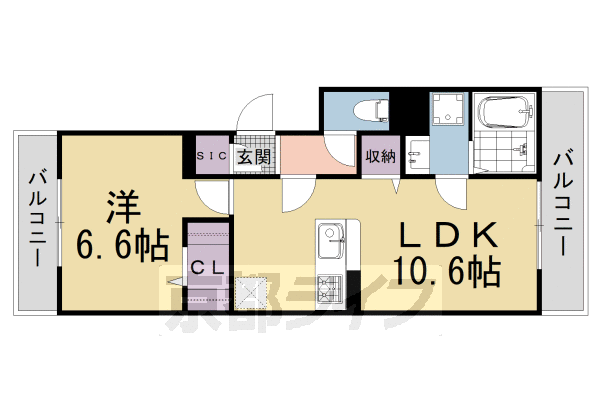 ■1LDK:洋6.6×LDK10.6(41.01 ㎡)
