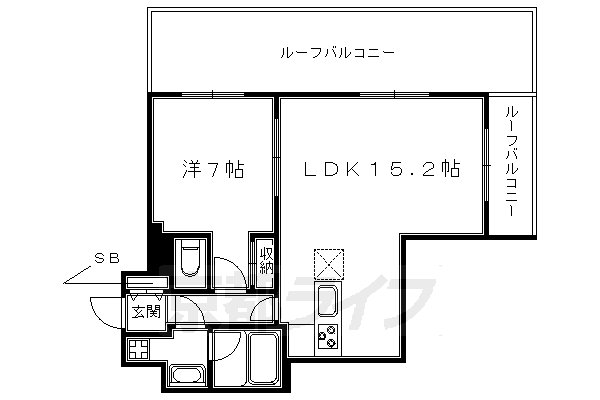 1LDK：洋7×LDK15.2（49.77㎡）