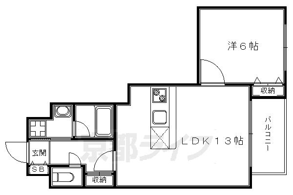 1LDK：洋6×LDK13（43.26 ㎡）