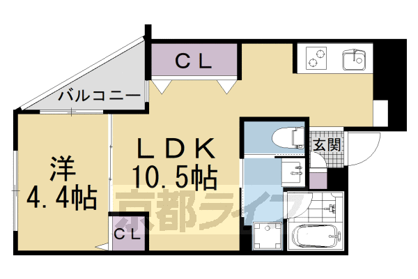 ■1LDK:洋4.4×LDK10.5(35.41 ㎡)
