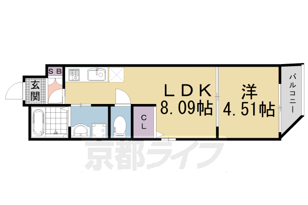 1DK:洋4.51×DK8.09(30.5㎡)