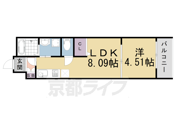 1DK:洋4.51×DK8.09(30.5㎡)