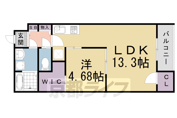 1LDK:洋4.68×LDK13.3(45.86㎡)