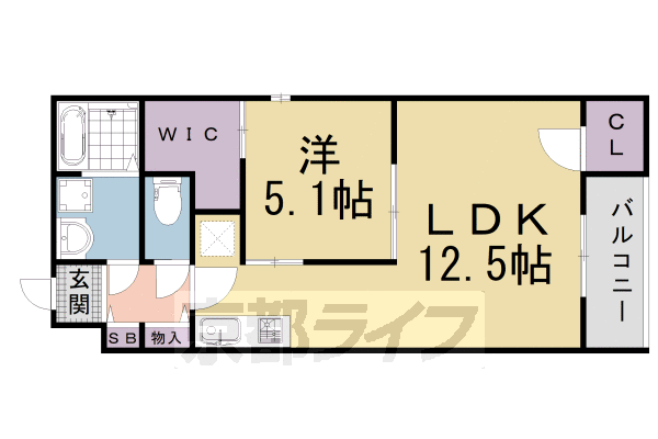 1LDK:洋5.1×LDK12.5(45.86㎡)
