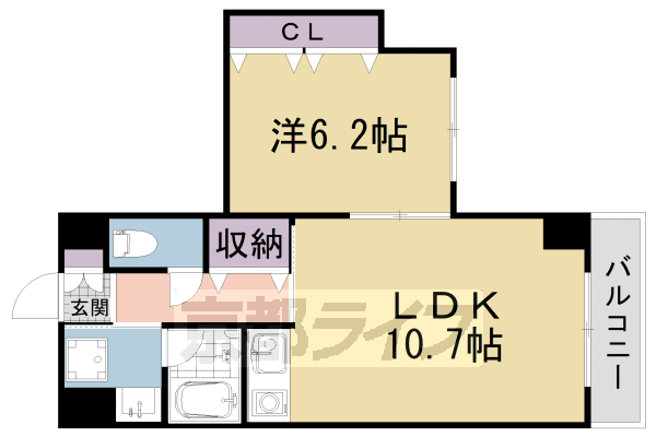 ■1LDK：洋6.2×LDK10.7(41.15 ㎡)