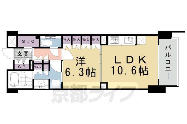 1LDK：洋6.3×LDK10.6（47.85㎡）