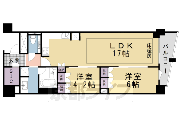 2LDK：洋4.2×洋6×LDK17（62.11㎡）