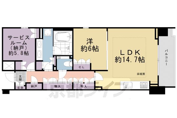 1SLDK：洋6×納5.8×LDK14.7（71.05㎡）