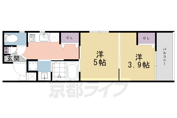 ■2Ｋ：洋5×洋3.9×K2(29.66 ㎡)