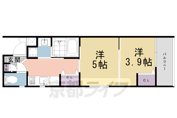 ■2Ｋ：洋5×洋3.9×K2(29.66 ㎡)