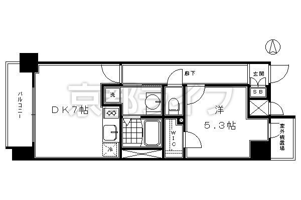 1DK：洋5.3×DK7（34.11㎡）