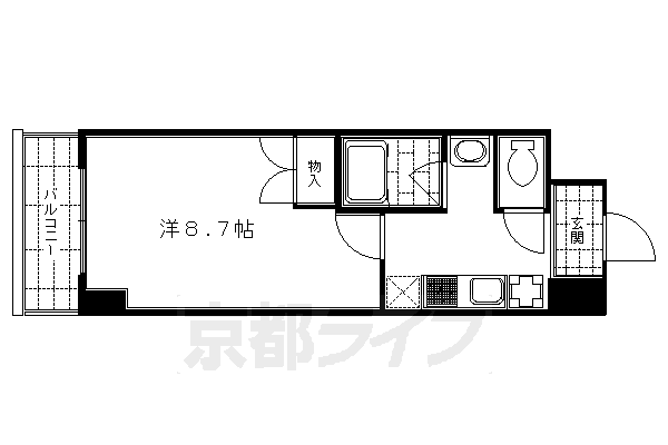 1K：洋8.7×K2(25㎡)(家賃5.65～5.95万円)