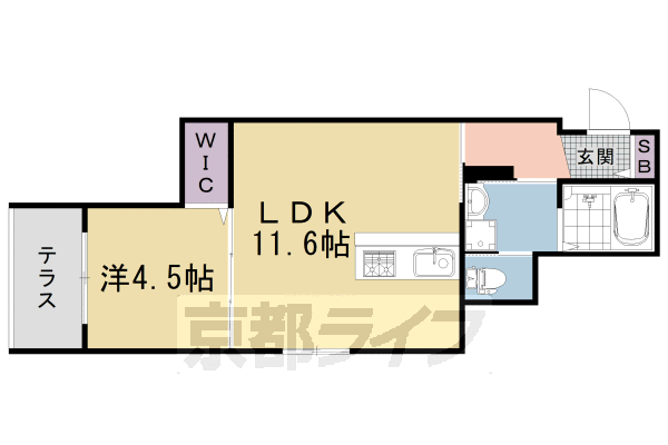 1LDK：洋4.5×LDK11.6(42.79㎡)