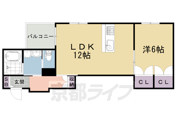 1LDK：洋6×LDK12(47.97㎡)