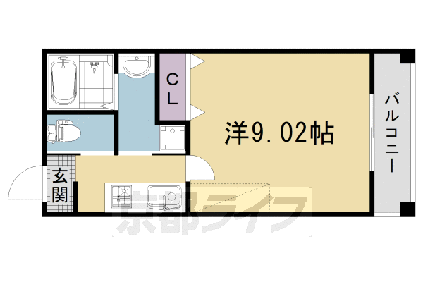 1K：洋9.02×K2.32（26.64㎡）