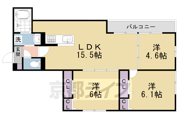 ■3LDK：洋4.6×洋6×洋6.1×LDK15.4(68.92㎡)