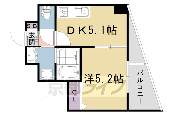 1DK：洋5.2×DK5.1（26.79㎡）