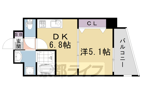 1DK：洋5.1×DK6.8（30.04㎡）