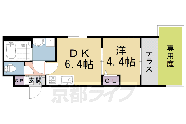 1DK:洋4.4×DK6.4(26.7㎡)