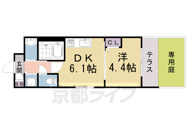 1DK:洋4.4×DK6.1(26.7㎡)