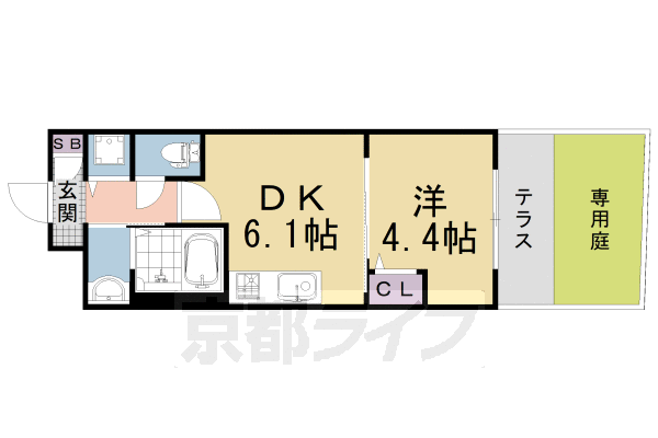 1DK:洋4.4×DK6.1(26.7㎡)