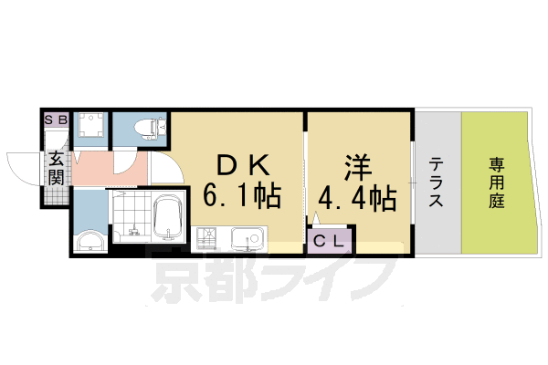 1DK:洋4.4×DK6.1(26.7㎡)
