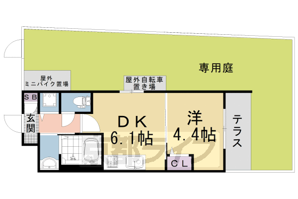 1DK:洋4.4×DK6.1(26.7㎡)
