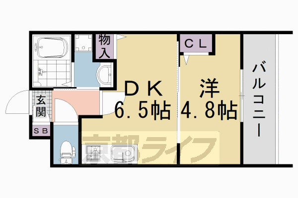1DK:洋4.4×DK6.5(27.88㎡)