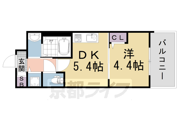 1DK:洋4.4×DK5.4(25.5㎡)