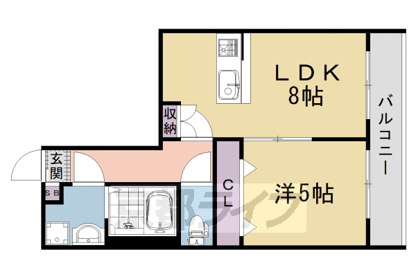 1LDK：洋5×LDK8.5(34.3㎡)