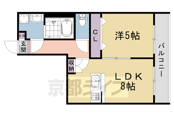 1LDK：洋5×LDK8.5(34.3㎡)