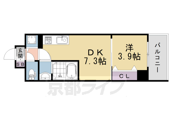 ■1DK：洋3.9×DK7.3(28.42 ㎡)