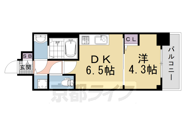 1DK：洋4.3×DK6.5(27.72㎡)