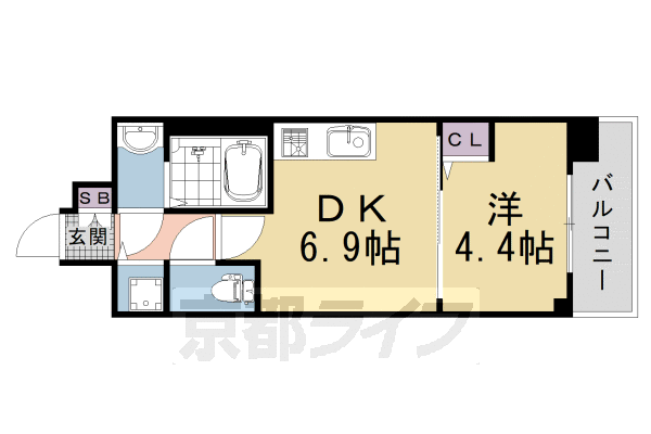 1DK：洋4.4×DK6.9(29.04㎡)