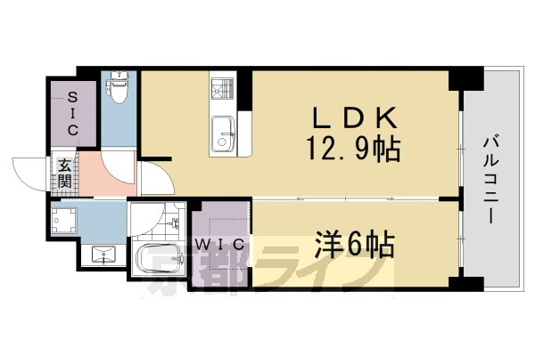 ■1LDK:洋6×LDK12.9(46.32 ㎡)
