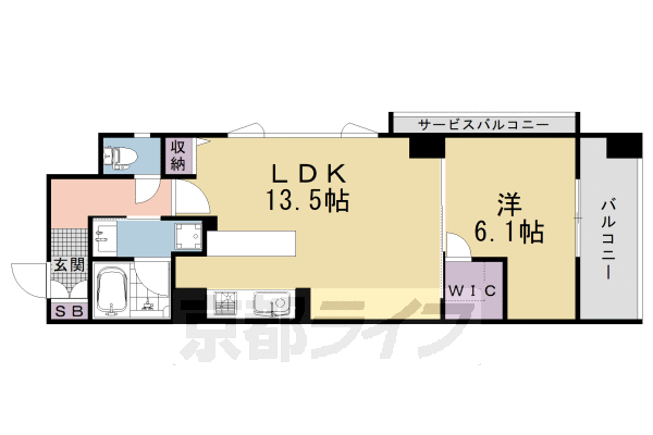 ■1LDK:洋6.1×LDK13.5(47.03 ㎡)