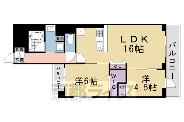 2LDK:洋4.5×洋6×LDK16(62.45㎡)