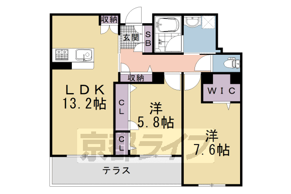 2LDK：洋7.6×洋5.8×LDK13.2(66.17㎡)
