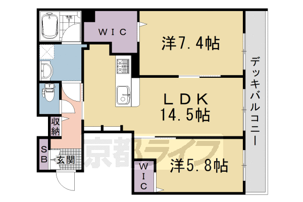 2LDK：洋7.4×洋5.8×LDK14.5(67.32㎡)