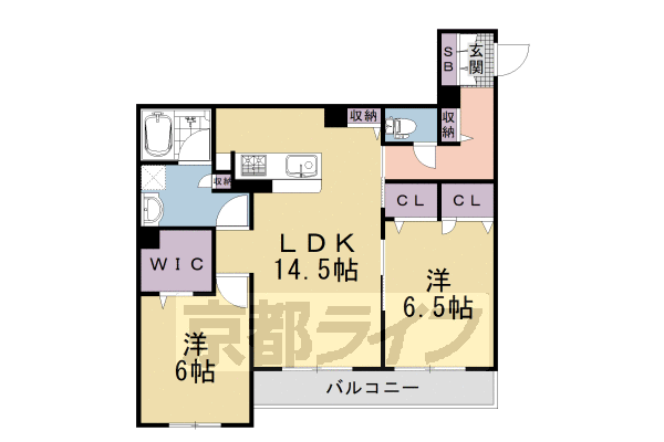 2LDK：洋6.5×洋6.0×LDK14.5(68.69㎡)