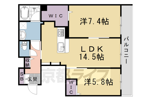 2LDK：洋7.4×洋5.8×LDK14.5(67.32㎡)