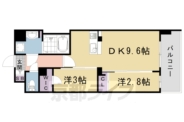 2DK：洋3×洋2.8×DK9.6(40.37㎡)