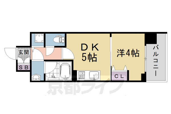1DK:洋4×DK5(25.42㎡)