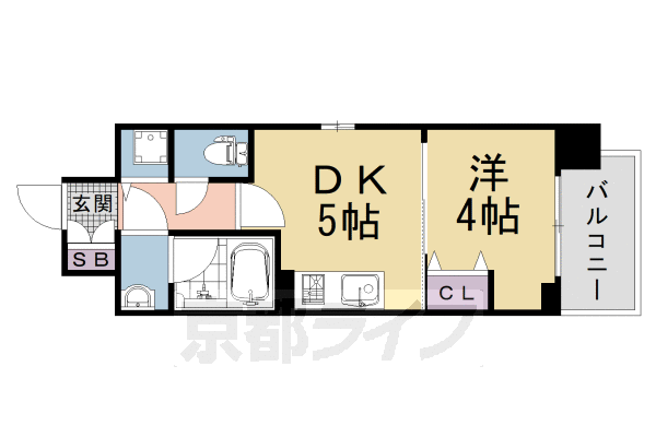 1DK:洋4×DK5(25.42㎡)
