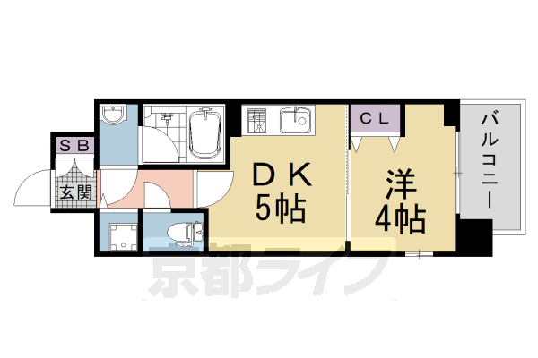1DK:洋4×DK5(25.42㎡)