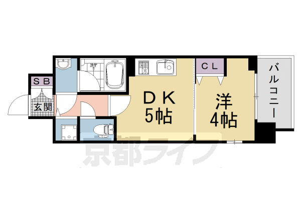 1DK:洋4×DK5(25.42㎡)