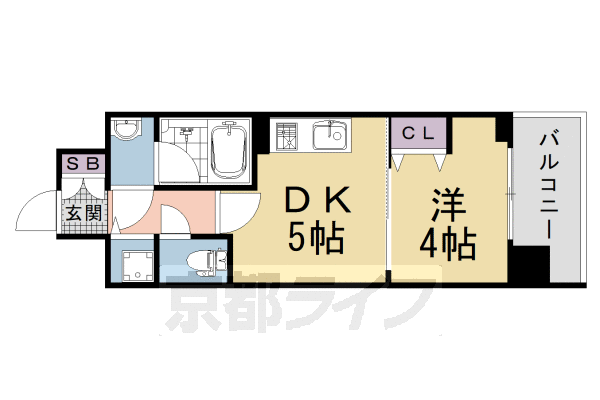1DK:洋4×DK5(25.42㎡)